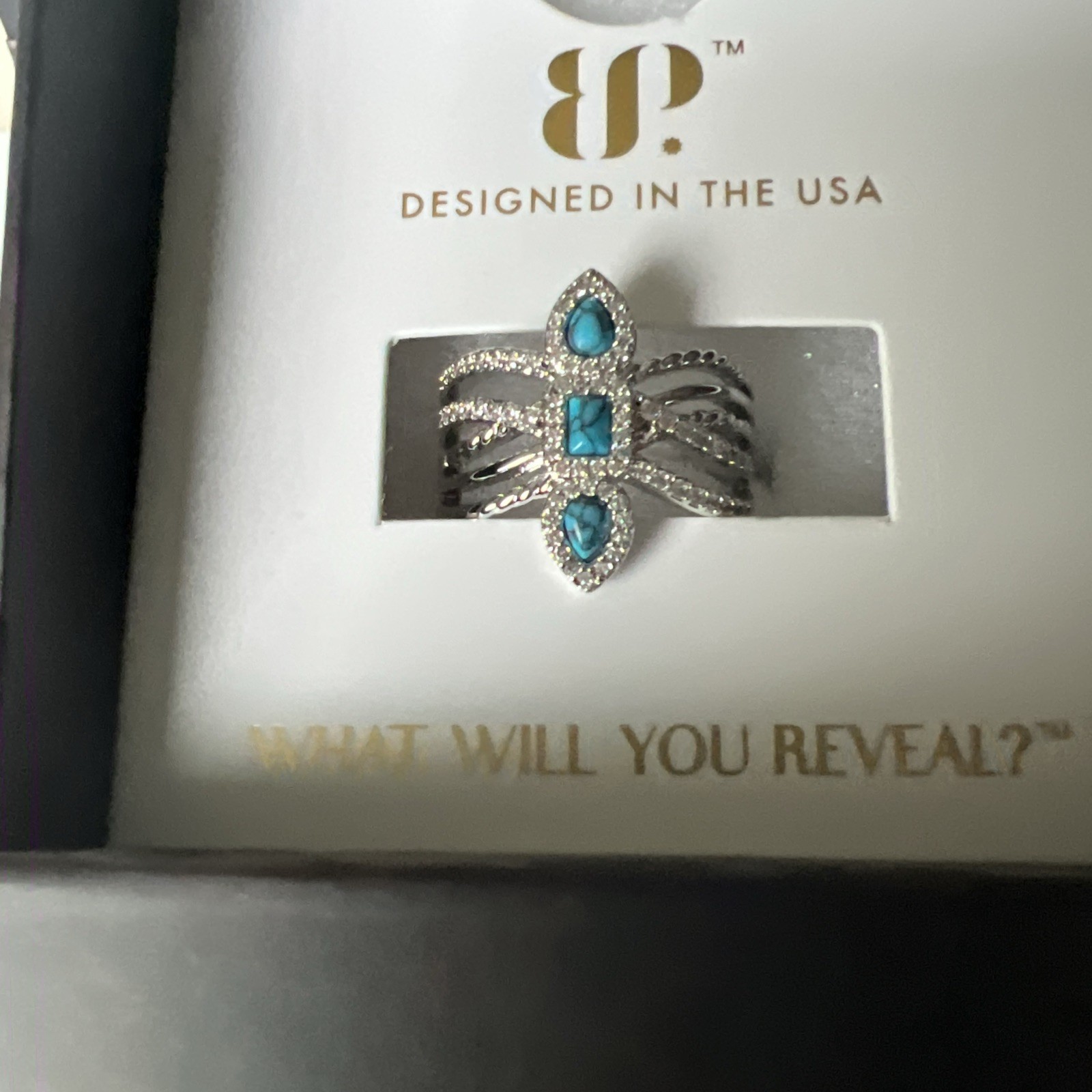 Bomb Party Outlaw Ring size 7 “Iron Lasso” Turquoise Magnesite Rhodium plating