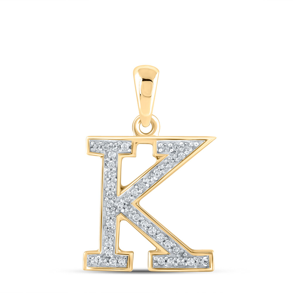 10K YELLOW GOLD ROUND DIAMOND INITIAL K LETTER PENDANT 1/12 CTTW