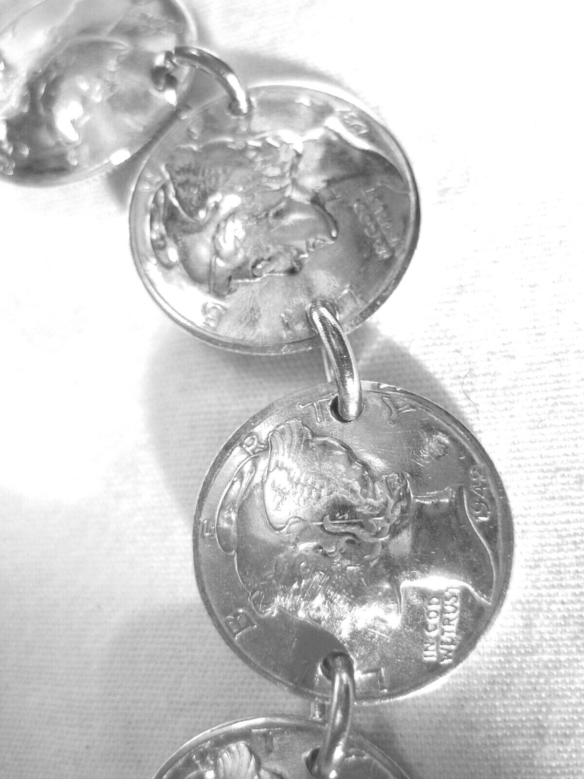 Antique Silver Mercury Dime bracelet, drilled side-by-side-free shipping!