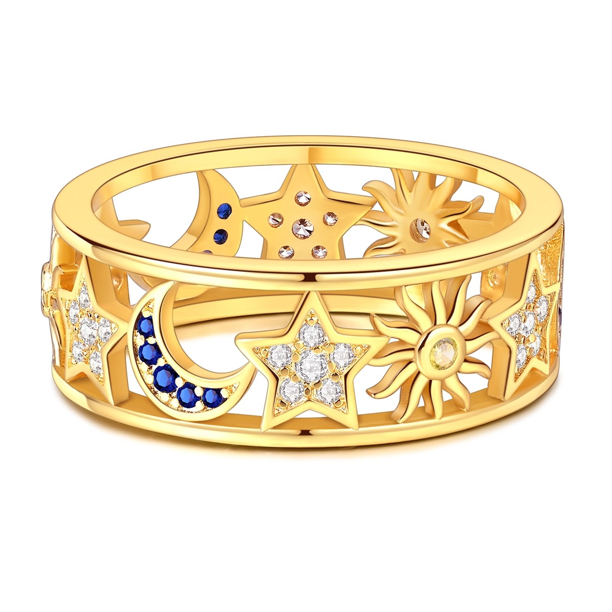 LAZA 925 Sterling Silver Sun Moon Star Hollow Finger Ring Blue CZ Women Jewelry