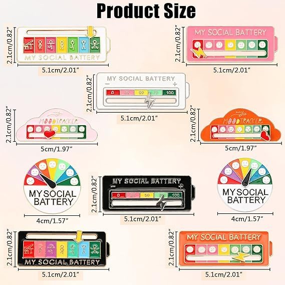 Slidable Social Battery Mood Attitude Tracker Brooch Pin Funny Enamel Badge Gift