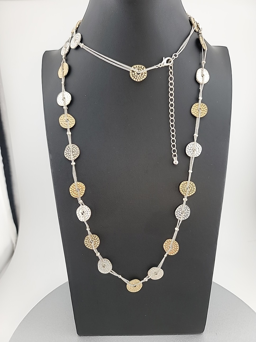 35″ Alternating Gold And Silver Tone Dimpled Disc Necklace