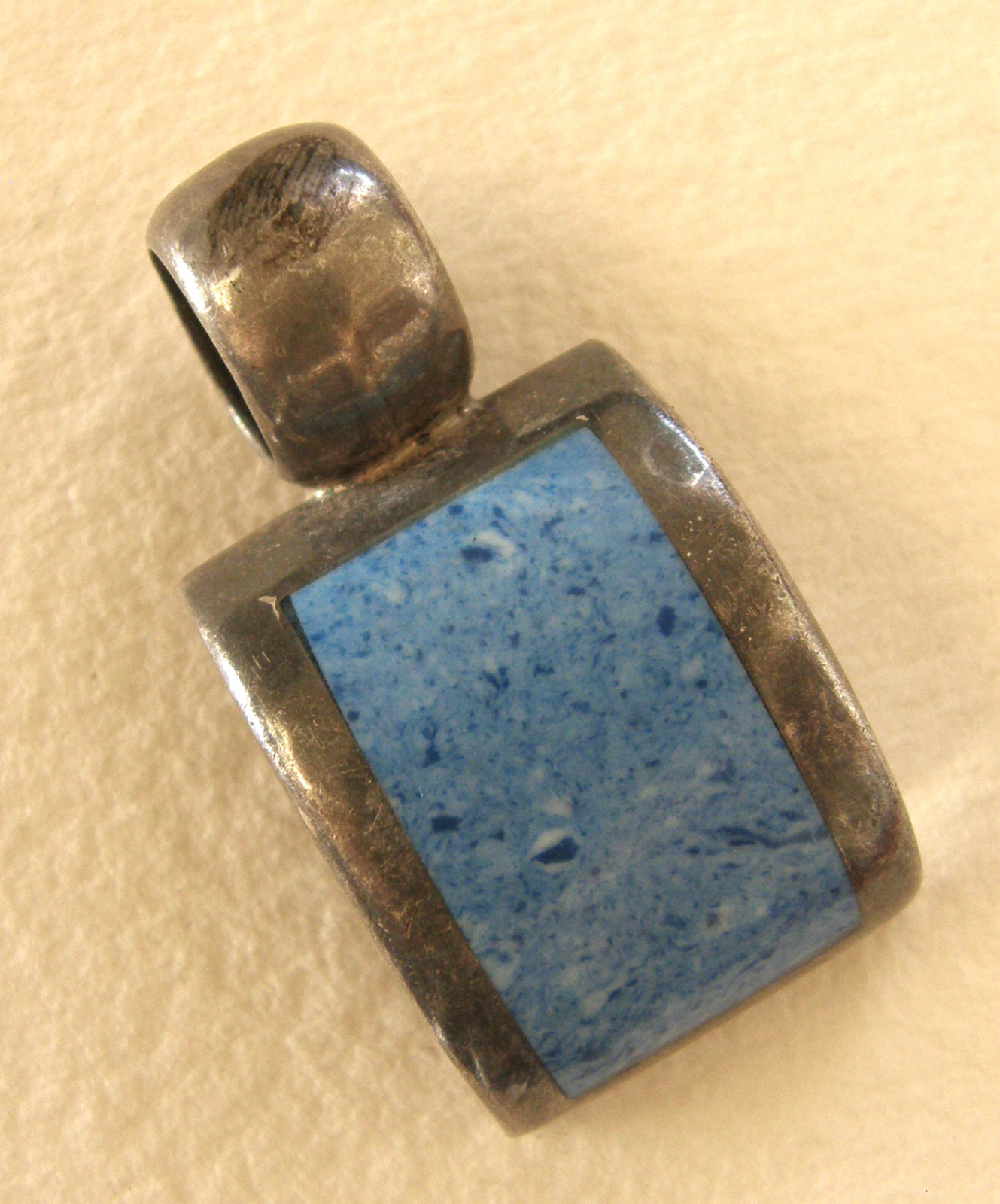 Vintage Sterling Silver 925 Mexico Blue Turquoise Rectangular Pendant 17 grams