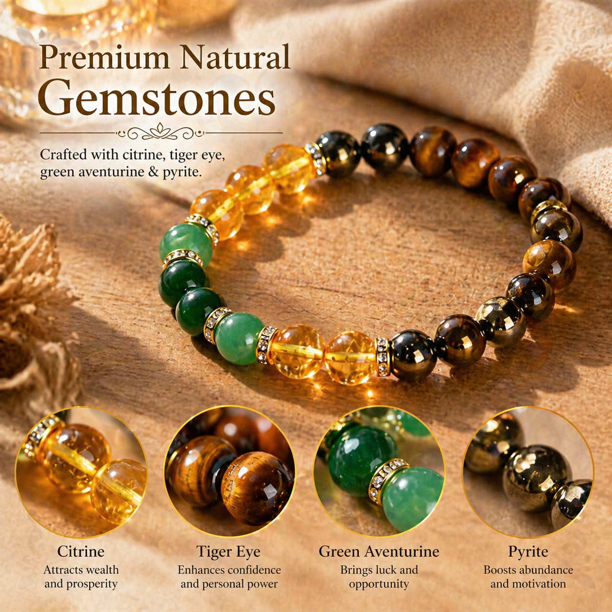 Stretchable Money Gemstone Bracelet Beads Attract Wealth for Women Men Gifts