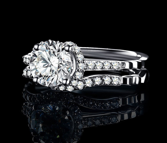 2pc 925 Sterling Silver Cz Wedding Band Engagement Rings Set Women Sz 3-12 SA027