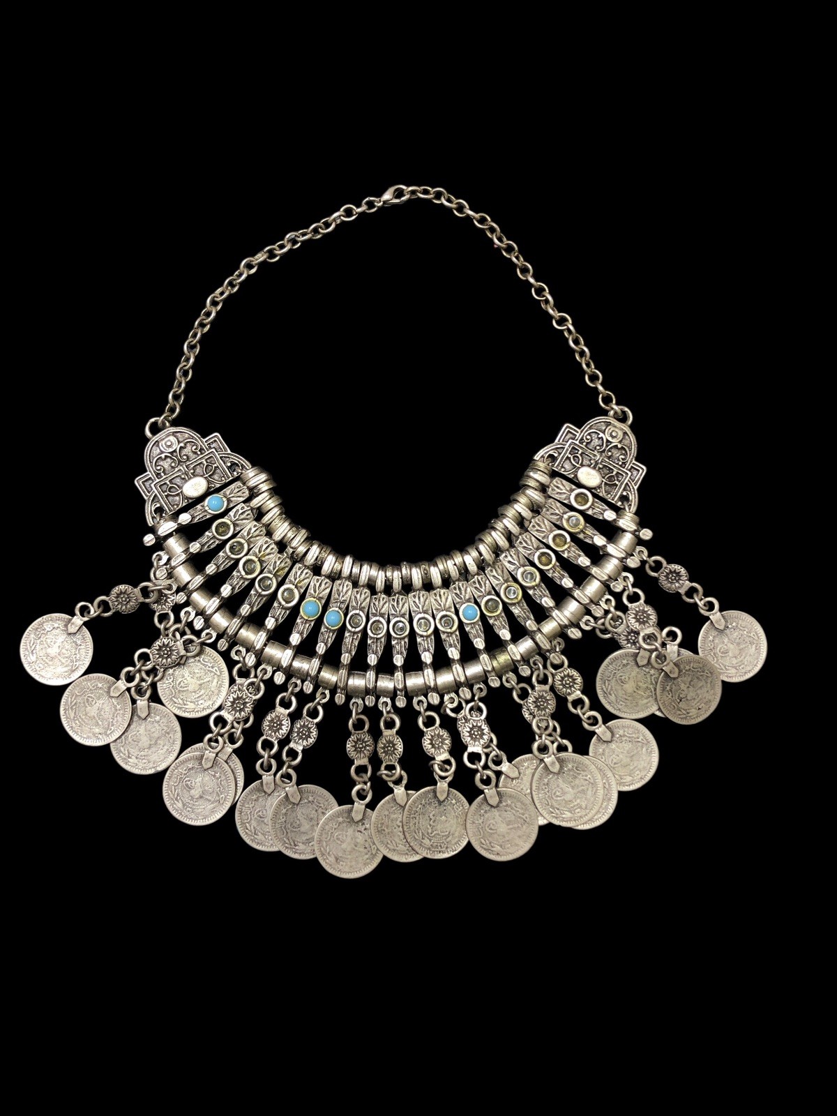 Vintage Handcrafted Solid Brass Tribal Coin Statement Necklace CollectibleEthnic