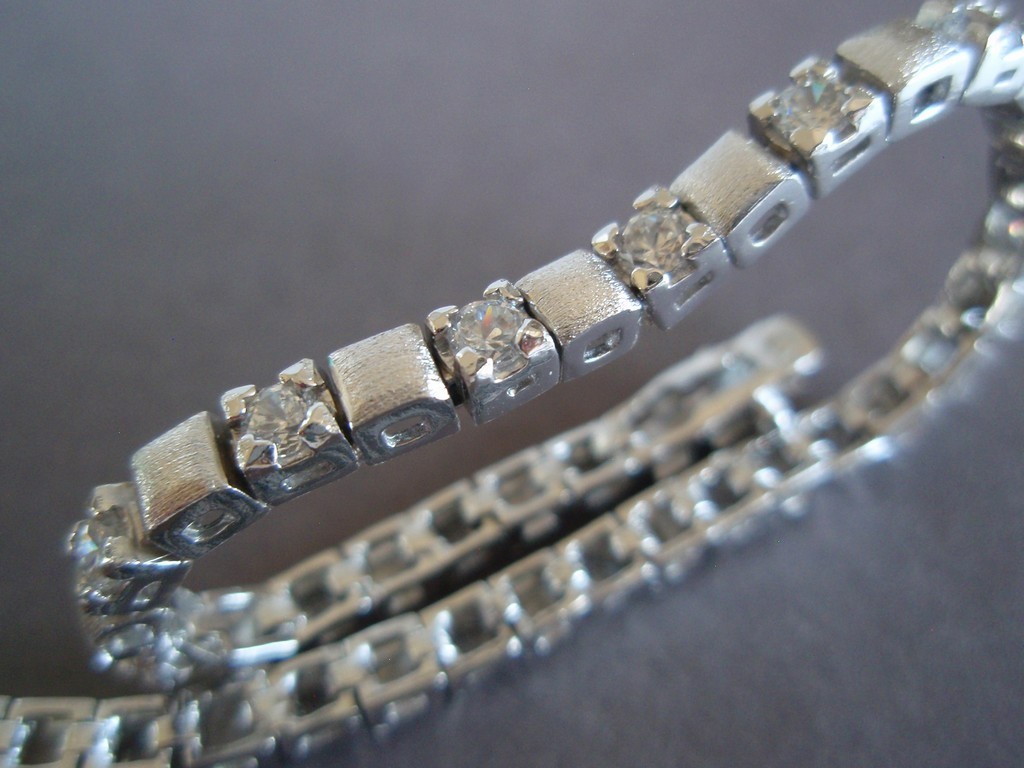 GORGEOUS Sterling Silver 925 White CZ Tennis Square Links Bracelet ~ 7 in