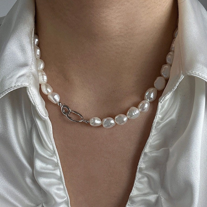 Summer Versatile Irregular Baroque Pearl Necklace for Women, 14K Gold Filled Nat