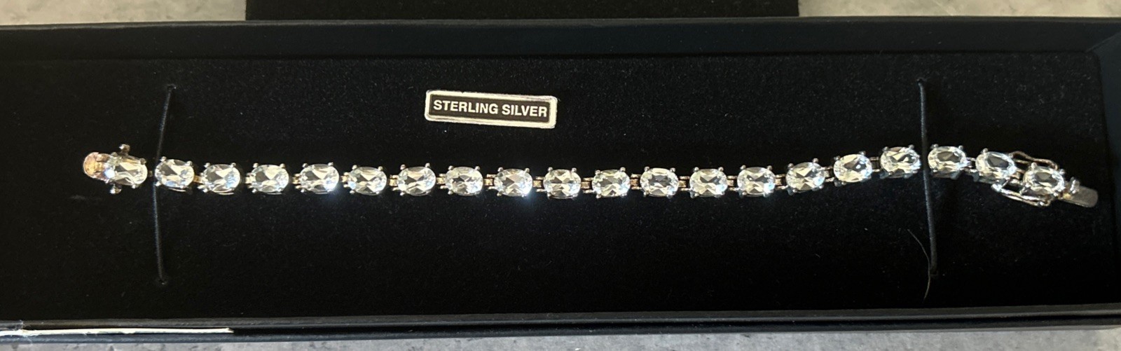 NIB Elegant Sterling Silver .925 Bracelet ALX Oblong Crystals Prong Set 7.5”
