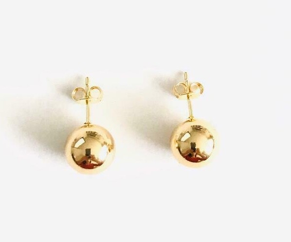 14K Yellow Gold Plated 10mm Ball Stud Earrings / Aretes Bolas – BLL10