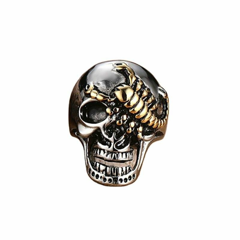 LEGENDS Personality Domineering Gold Scorpion Skull Men’s Fashion Ring Size 7-14