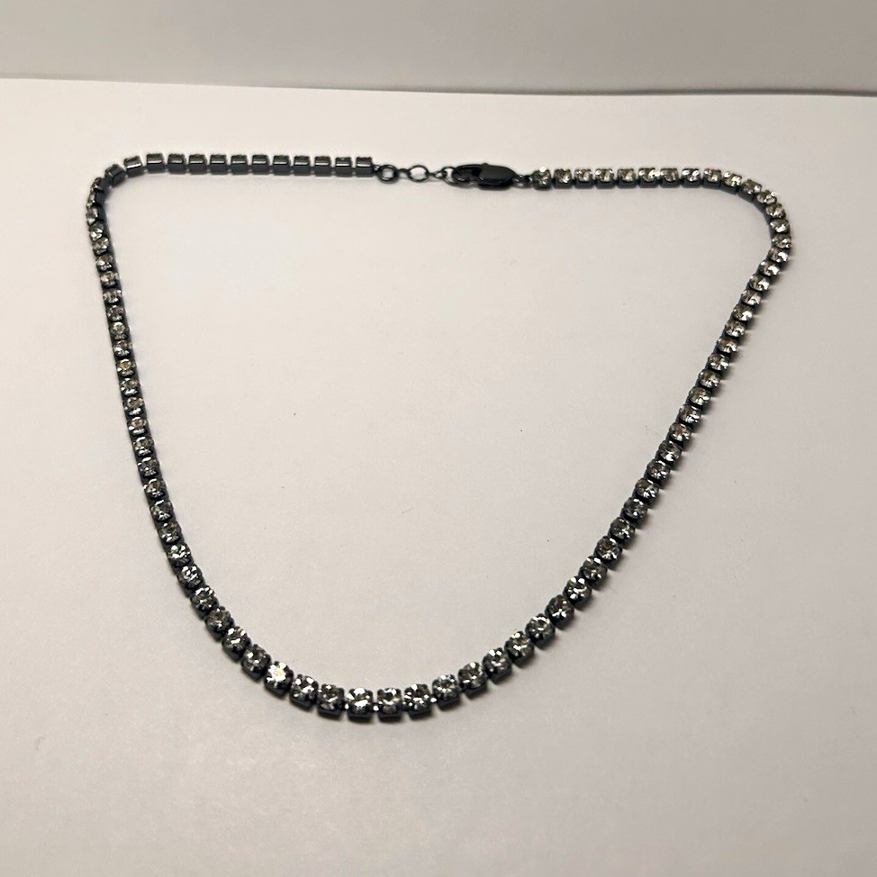 Silver Tone Crystal Tennis Cup Chain Necklace Prong Set Lobster Clasp