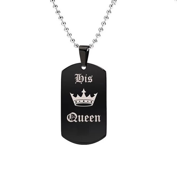 His queen and Her king stainless steel loves couple dog tag necklace gift nice