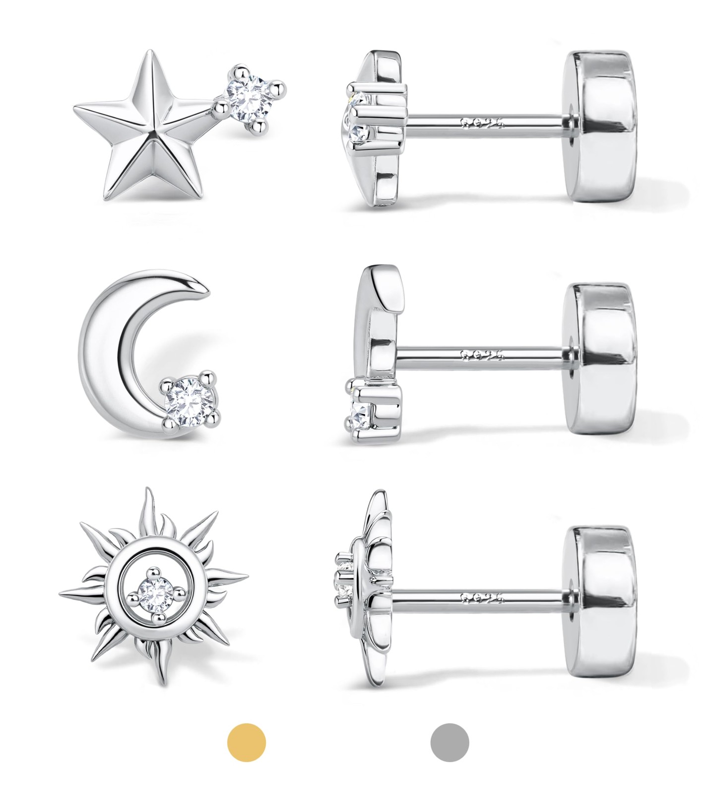 Flat Back Stud Earrings for Women and Men, Hypoallergenic 14k Gold Plated 925…