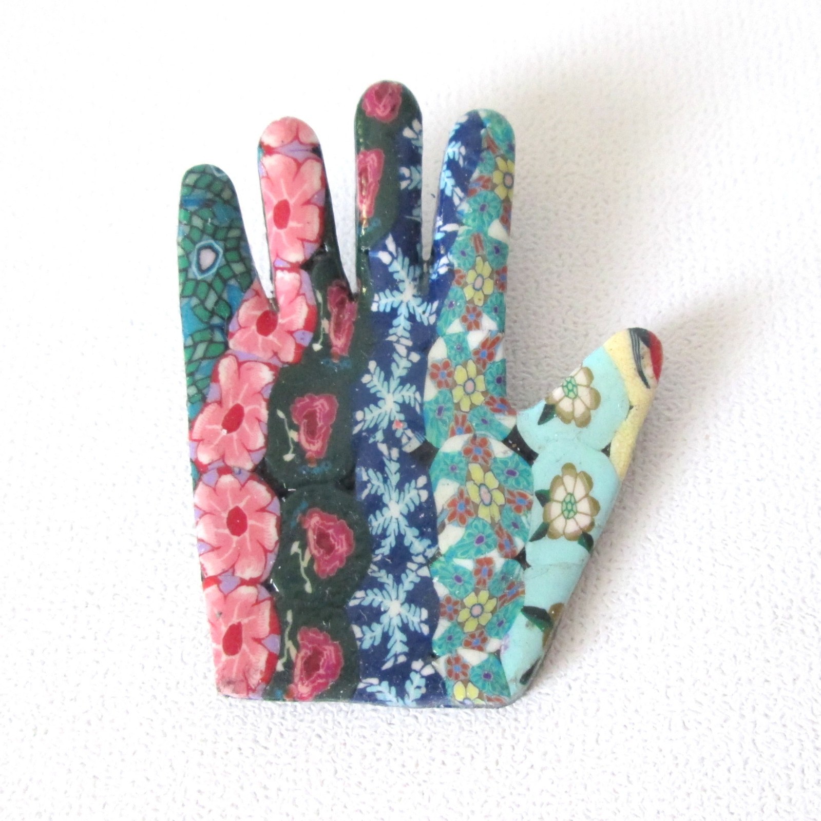 Vintage Handprint 4 Pin Lot Metal Tribal Hands Resin & Handmade Polymer Clay