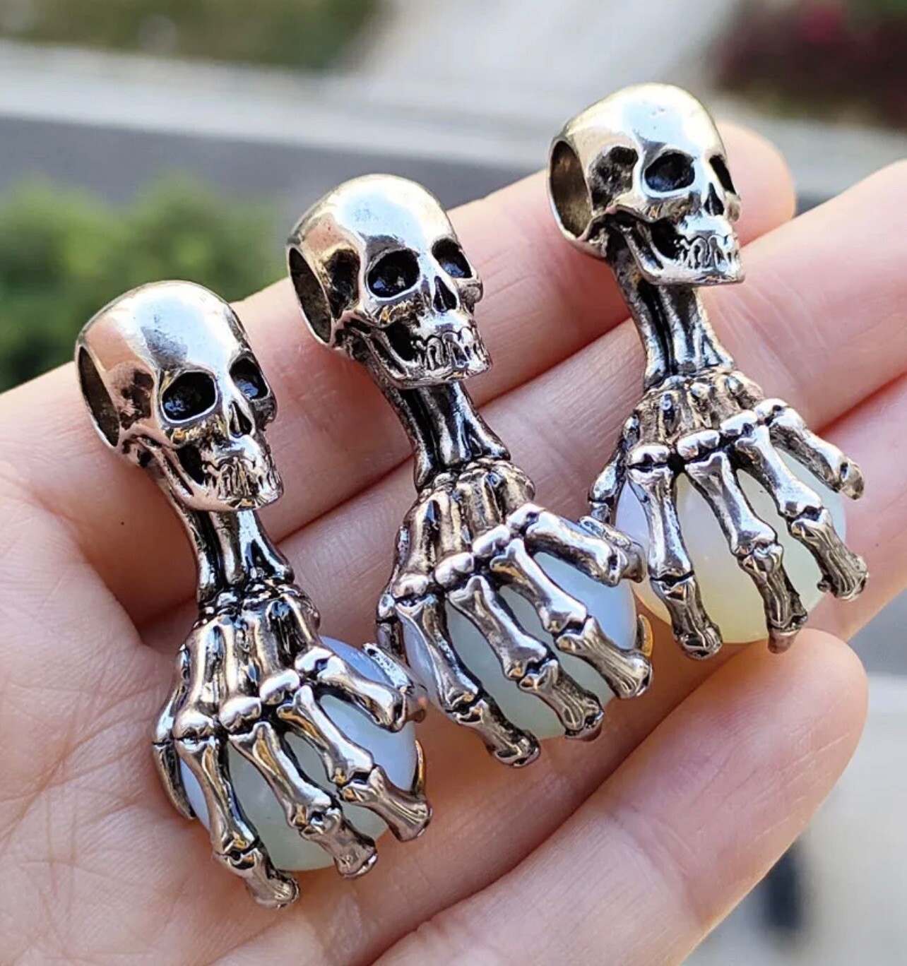 Moonstone Skull Pendant With Chain 1Pc