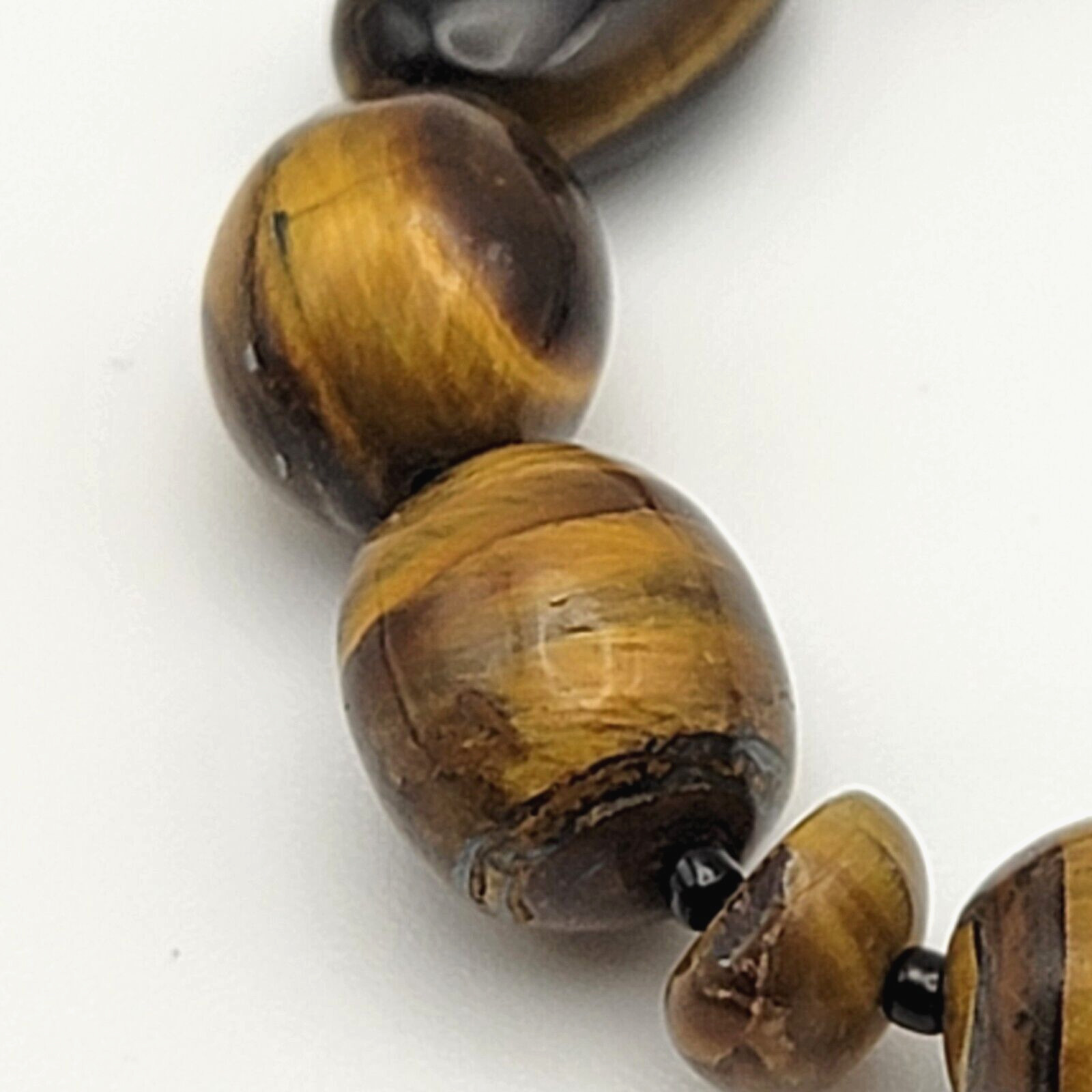 Brown Tiger’s Eye Beaded Toggle Bracelet 8 Inch Silver Plated Boho Unisex Adults