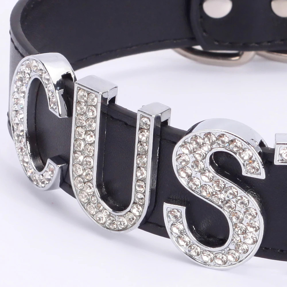 Custom Letters Necklaces 30mm Width Women Collar Choker Necklaces PU Leather N5