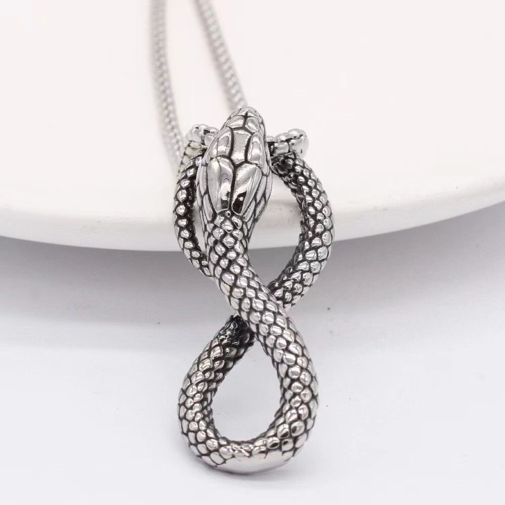 Silver Animal Serpent Snake Pendant Necklace Chain Mens Punk Gothic Jewelry Gift
