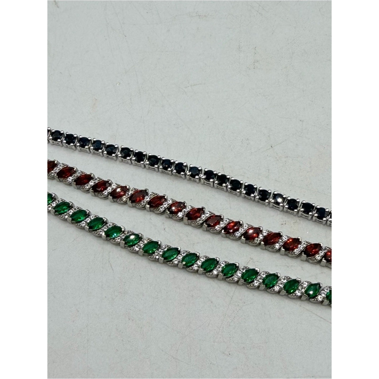 X3 Multicolor gemstone 925Tennis Bracelets brown blue/black & Green silver