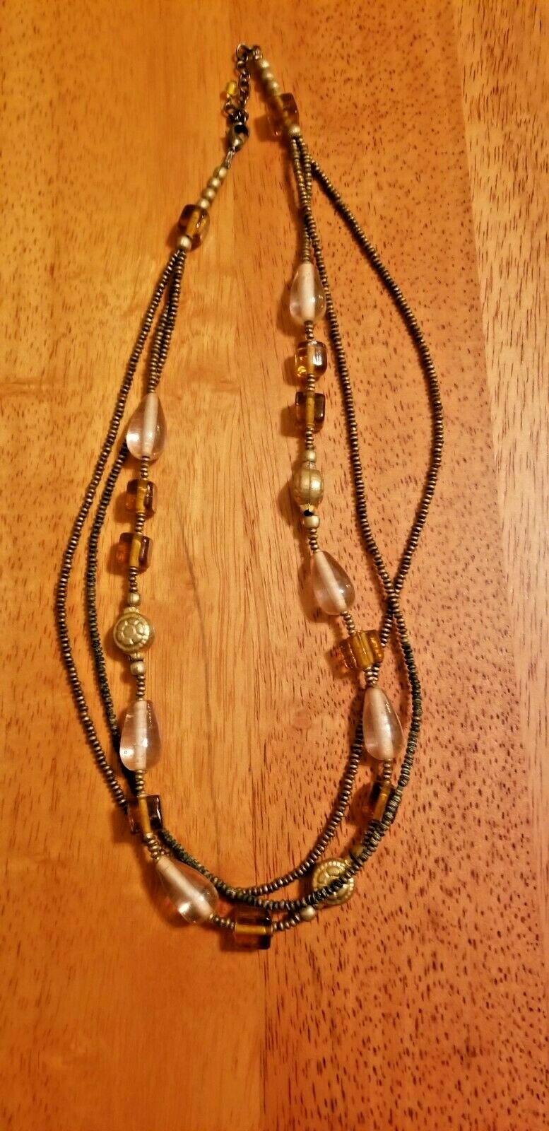 21″ Three Strand Seed Beads and Plastic Beads Necklace with Lobster Hook