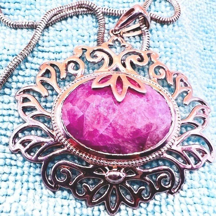 Sterling Silver Semi Precious Gemstone Necklace Pink Lavender Snake Chain 16″22g