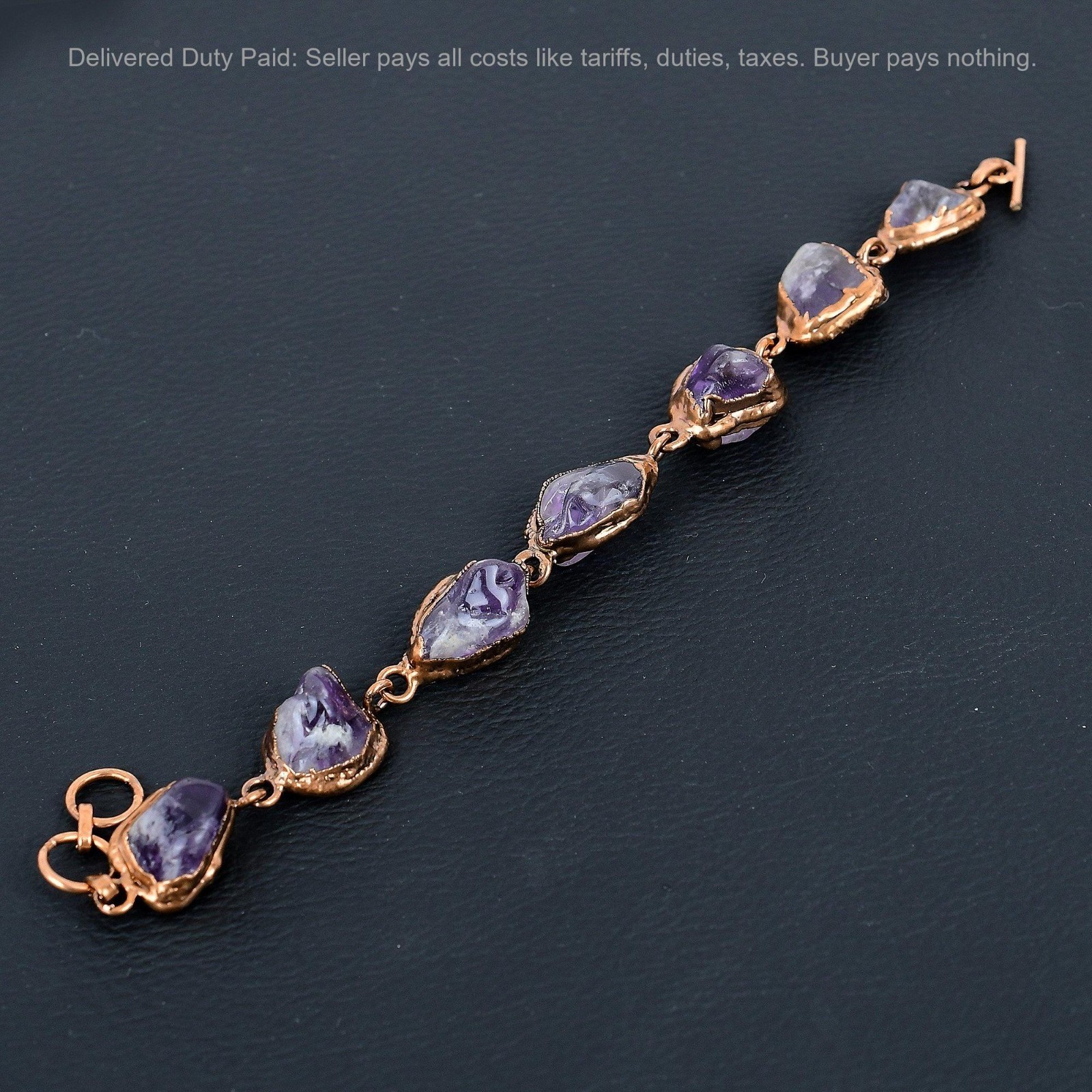 Copper Pentagon Super 23 Amethyst Gemstone Chain Electroformed Bracelet Jewelry