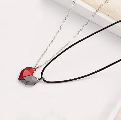 Heart Magnet Necklace Set for Couple – Black w/ Red, Great Gift, Anniversary