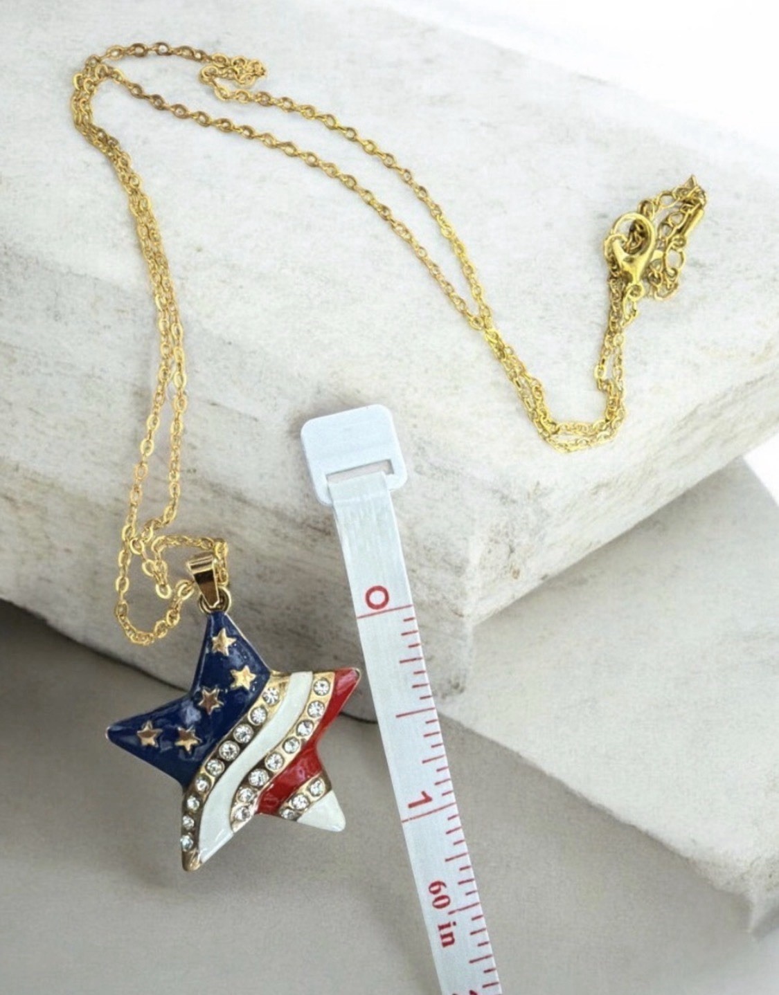 Patriotic Star Pendant Necklace – Red White Blue with Rhinestones NIP/NWOT