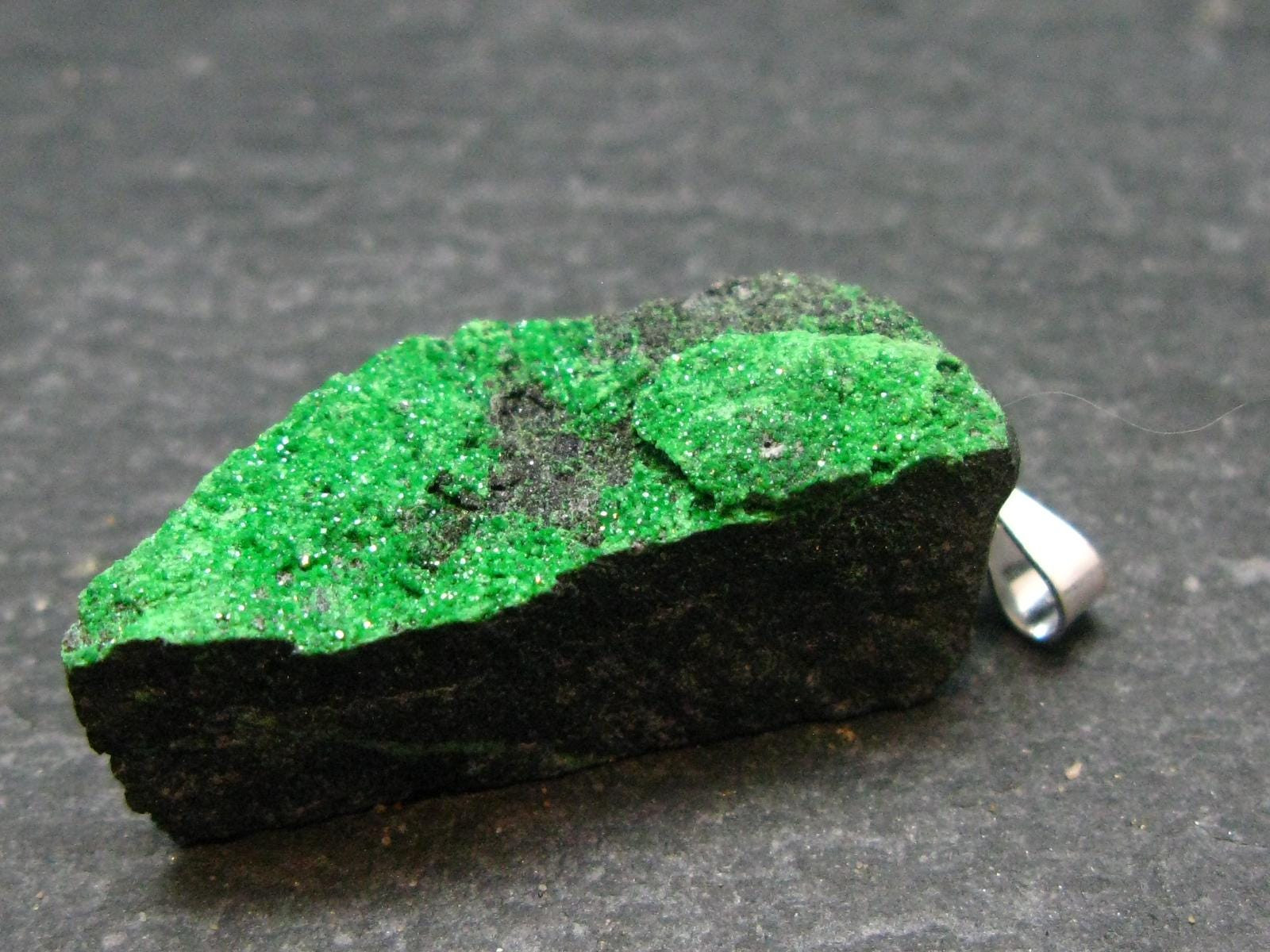 Uvarovite (Green Chromium Garnet) Silver Pendant From Russia – 1.3″ – 9.43 Grams