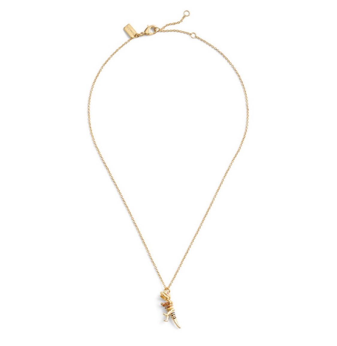 NWT! COACH Gold/Rainbow T-Rex Charm Necklace