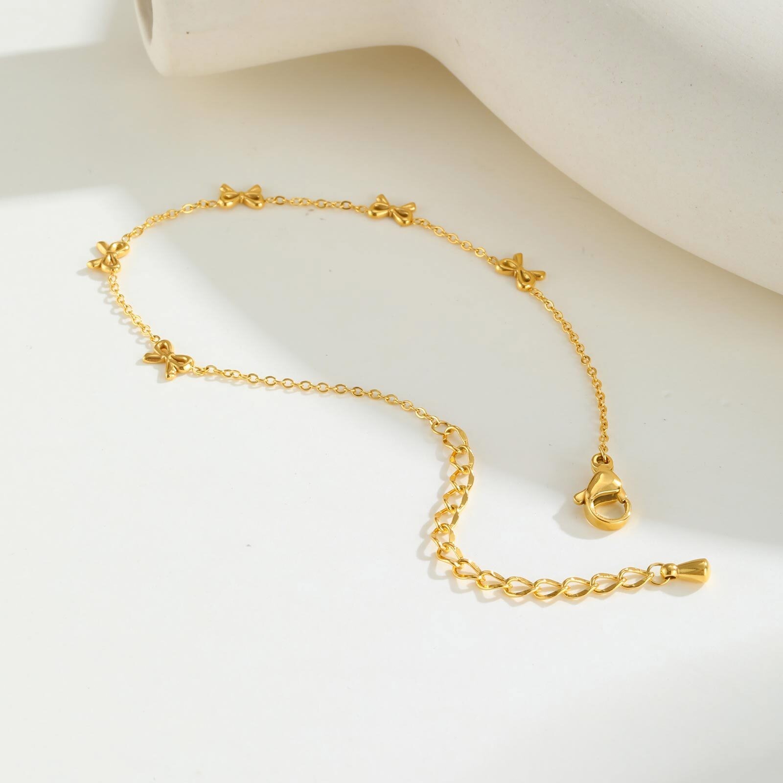 Stainless Steel Cute Butterfly Bow Link Chain Bracelet for Women Adjustable Gift