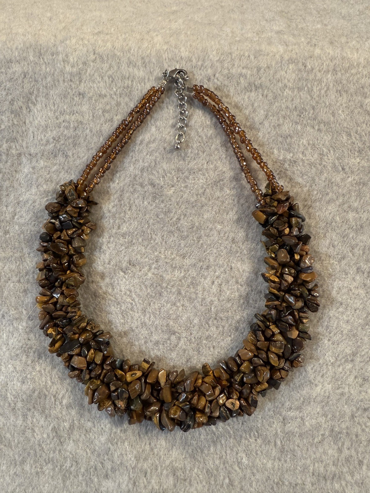 Chunky Gemstone Handcrafted Labradorite Necklace 19 in Natural brown with beads