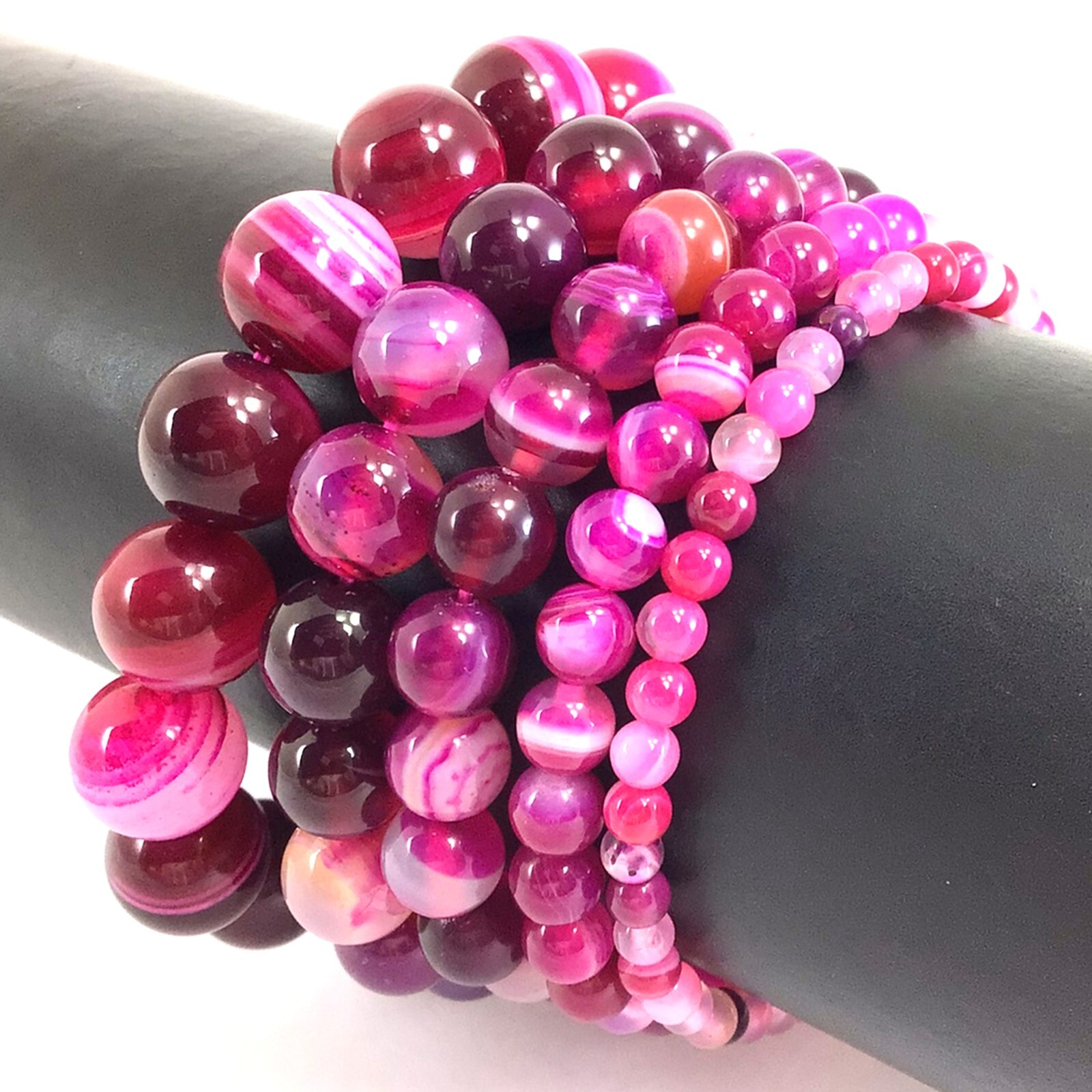 Handmade Natural Pink Stripe Agate Stretch Bracelet Beaded 4mm 6mm 8mm 10mm 12mm