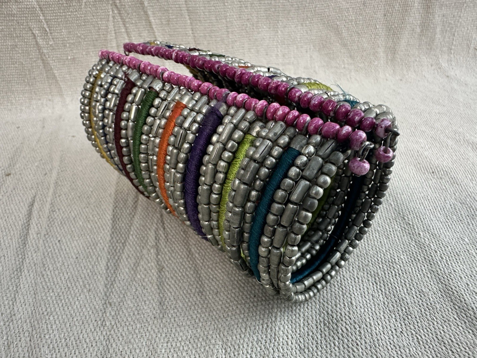 Bohemian Beaded Cuff Bangle ~ 5” Multicolor Bracelet