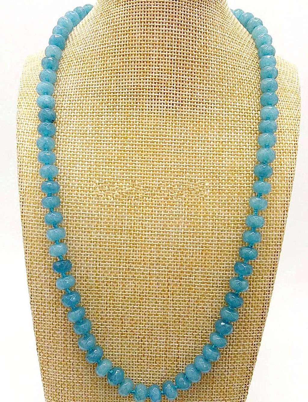 Faceted 5x8mm Brazilian Blue Aquamarine Gemstone Rondelle Beads Necklace 18”