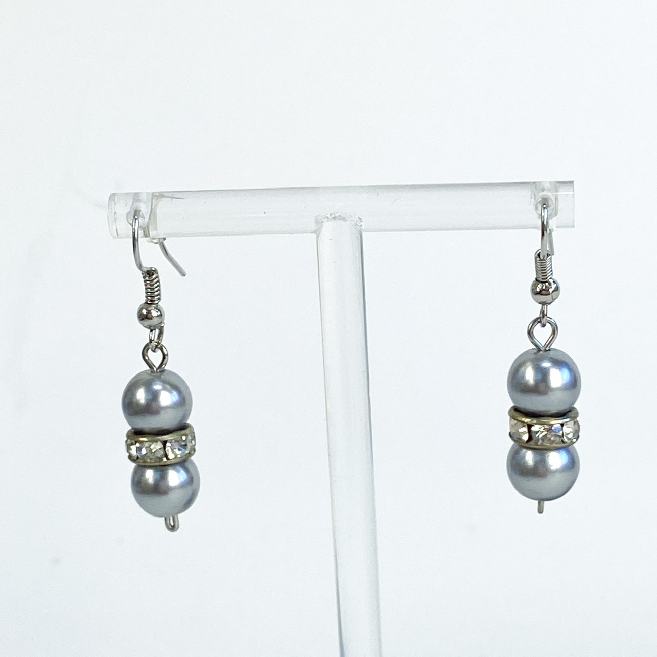 Silver Earrings Vintage Dangly Pearl Bead Earrings