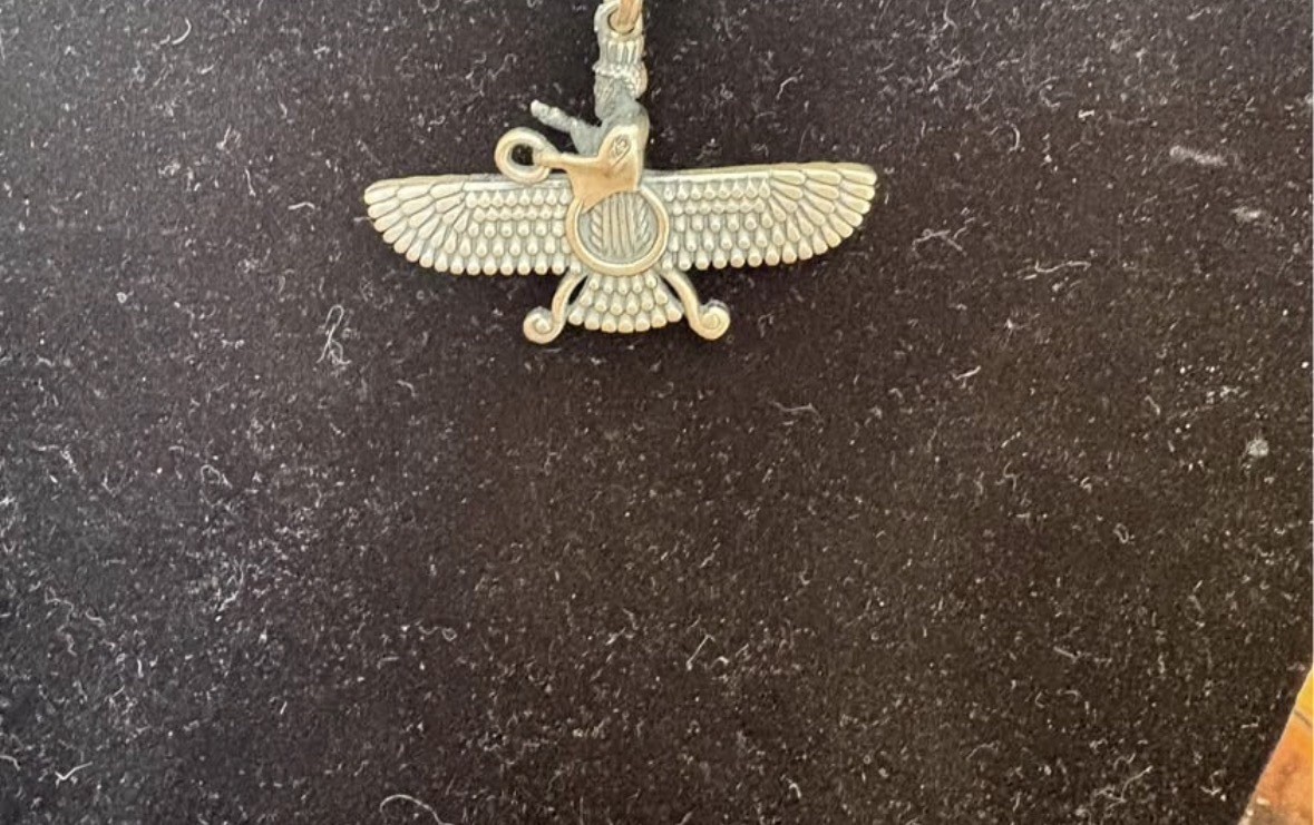 Persian 925 sterling silver double sided Farvahar pendant with cord