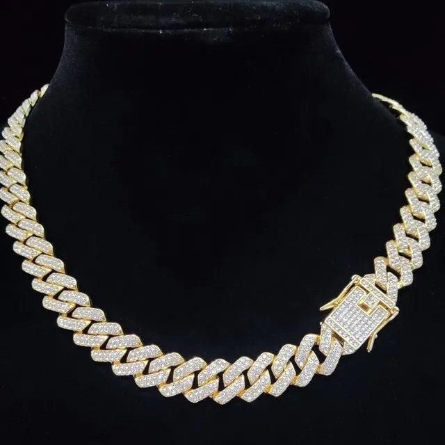 Unisex Rhombus Cuban Chain Iced Out Bling Necklace 14mm Width Fashion Jewelry