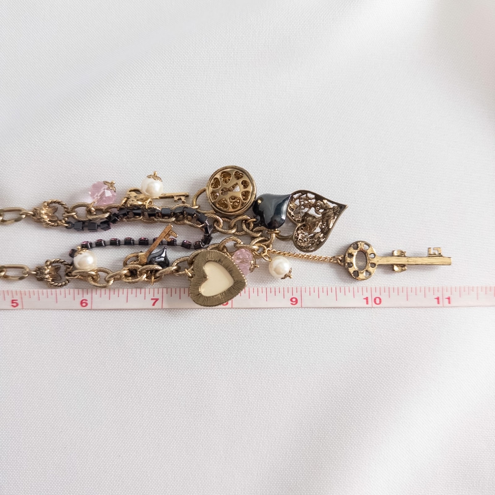 Betsey Johnson Love Birds Key Heart Pink Lock Flower Pearl Bead Necklace Rare