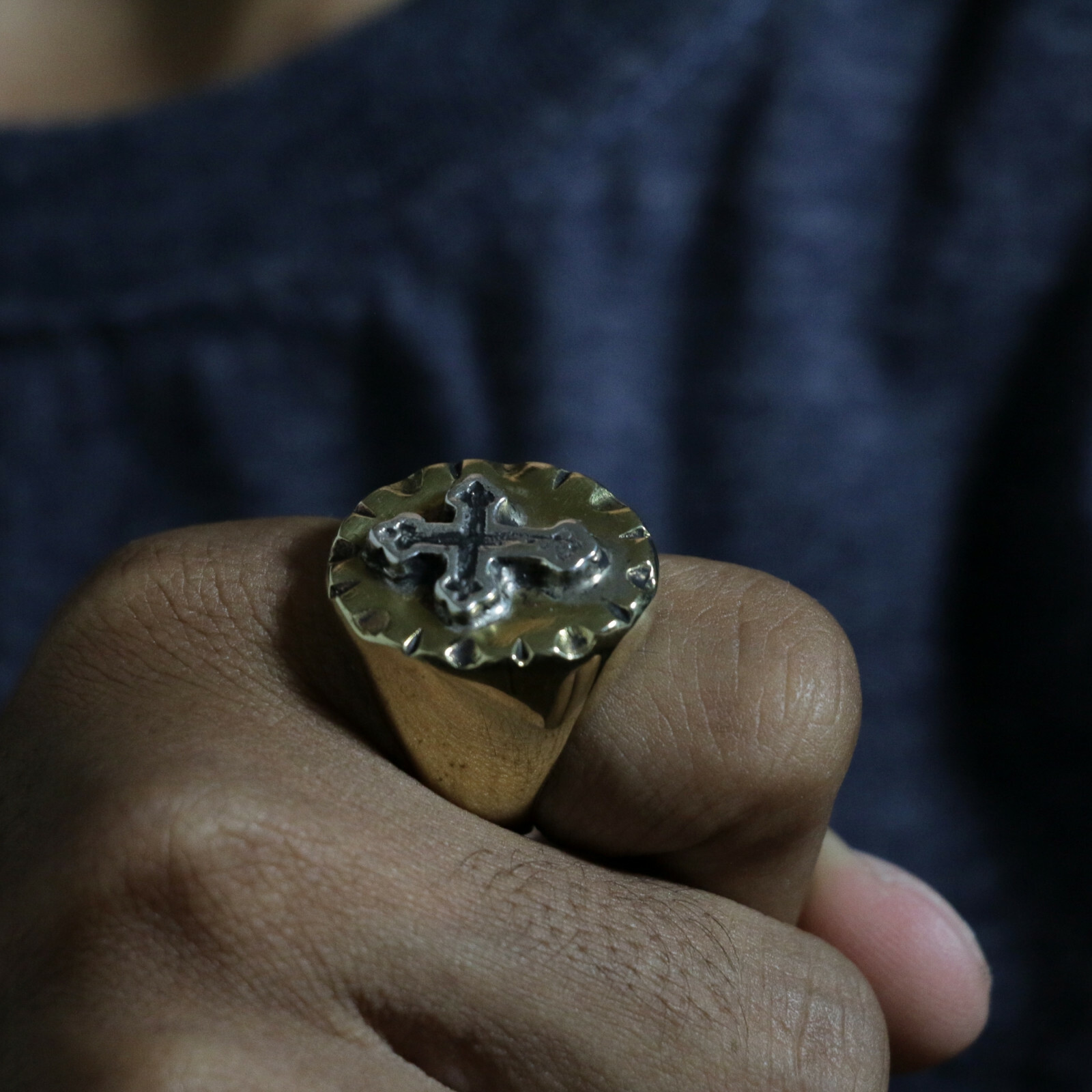 Vintage Cross Mexican Biker Ring Jesus Christian faith prayer Religious Skull