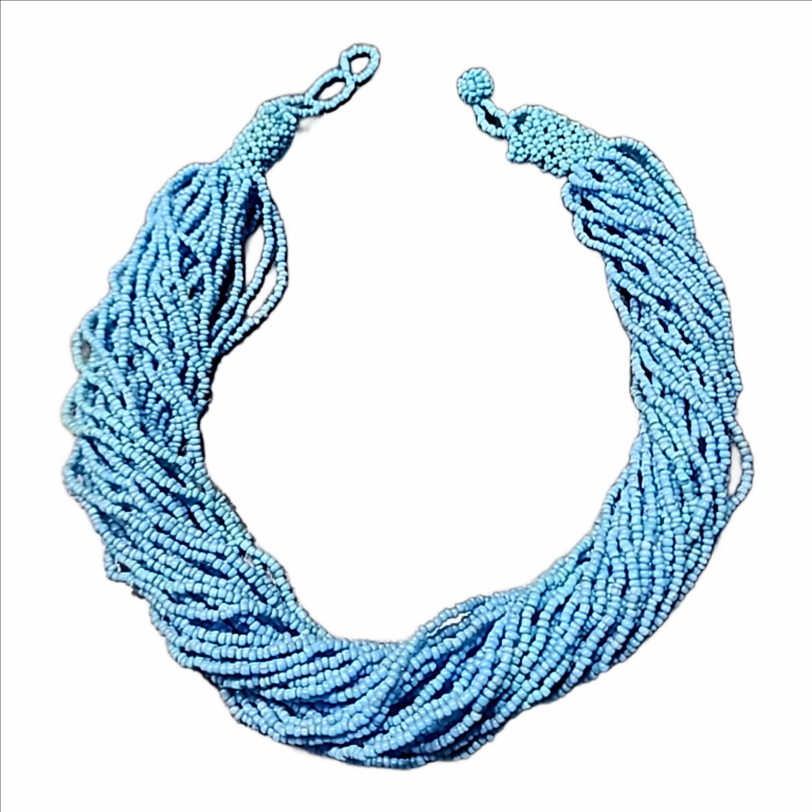 Multi Strand Opaque Baby Blue Glass Czech Seed Bead Necklace Vintage
