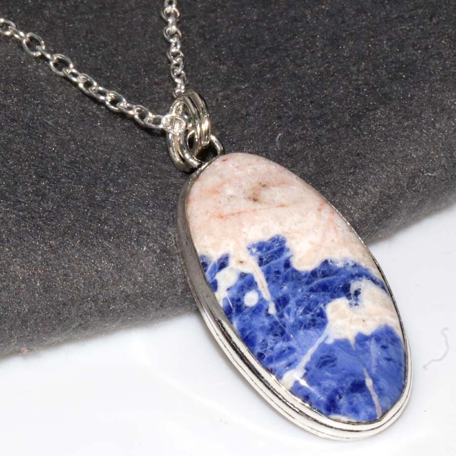 925 Silver Plated Pretty Sodalite Necklace 19″ New Year Gift Most Beautiful MJ