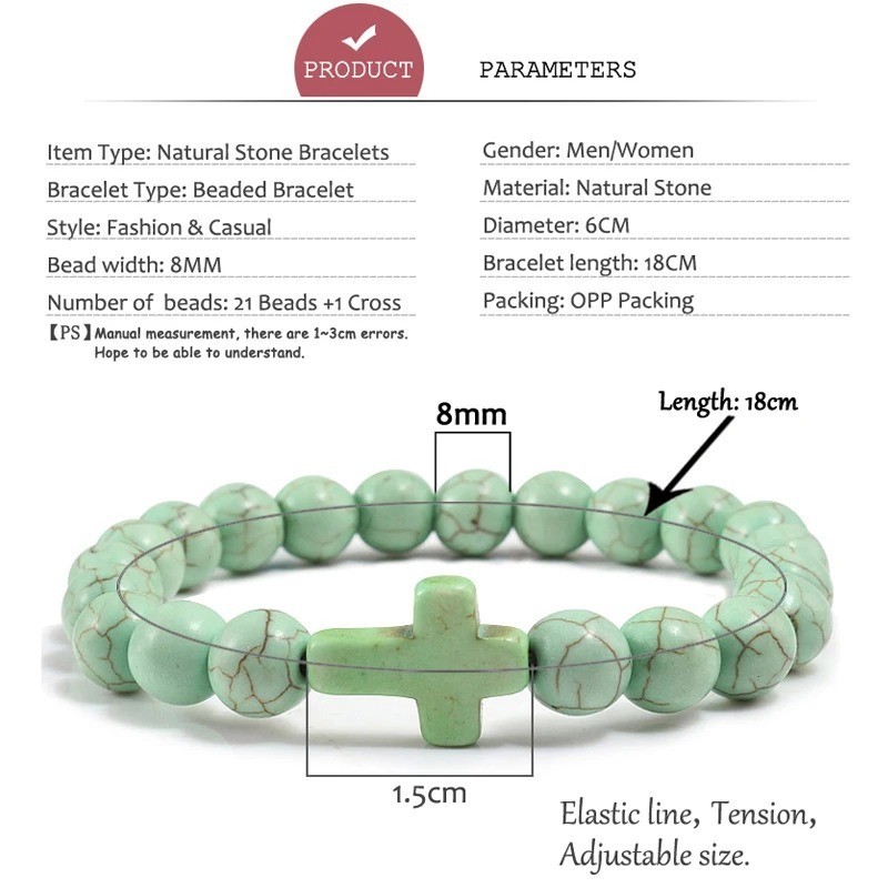 Cross Beaded Bracelet Natural Stone Handmade Men Women Prayer Gift