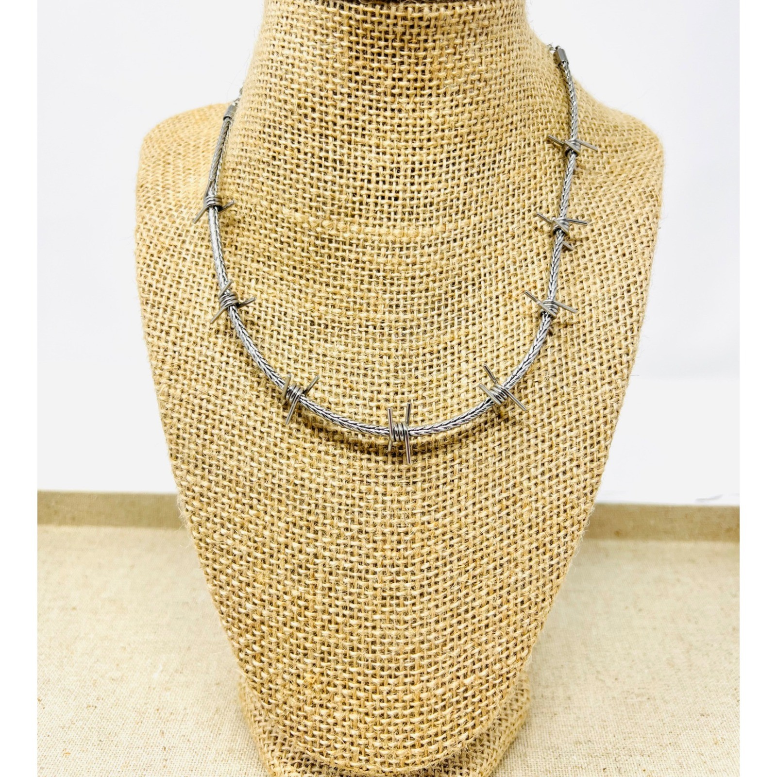 Dalmata Silver Tone Barbed Wire Braided Cord Edgy Streetwear Choker Necklace