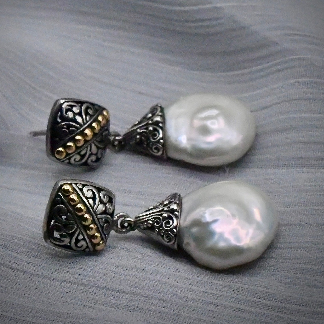 Samuel B Artisan Sterling Silver 18K Gold Baroque Pearl Fox Earrings 925