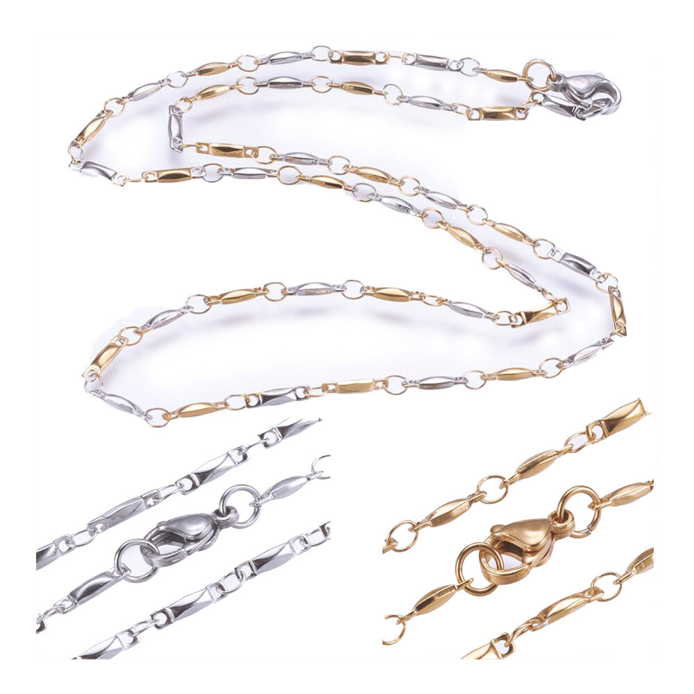 Stainless Steel Necklace Enamel Lobster Ion Plating Rectangle 17.7″ 45cm Z638