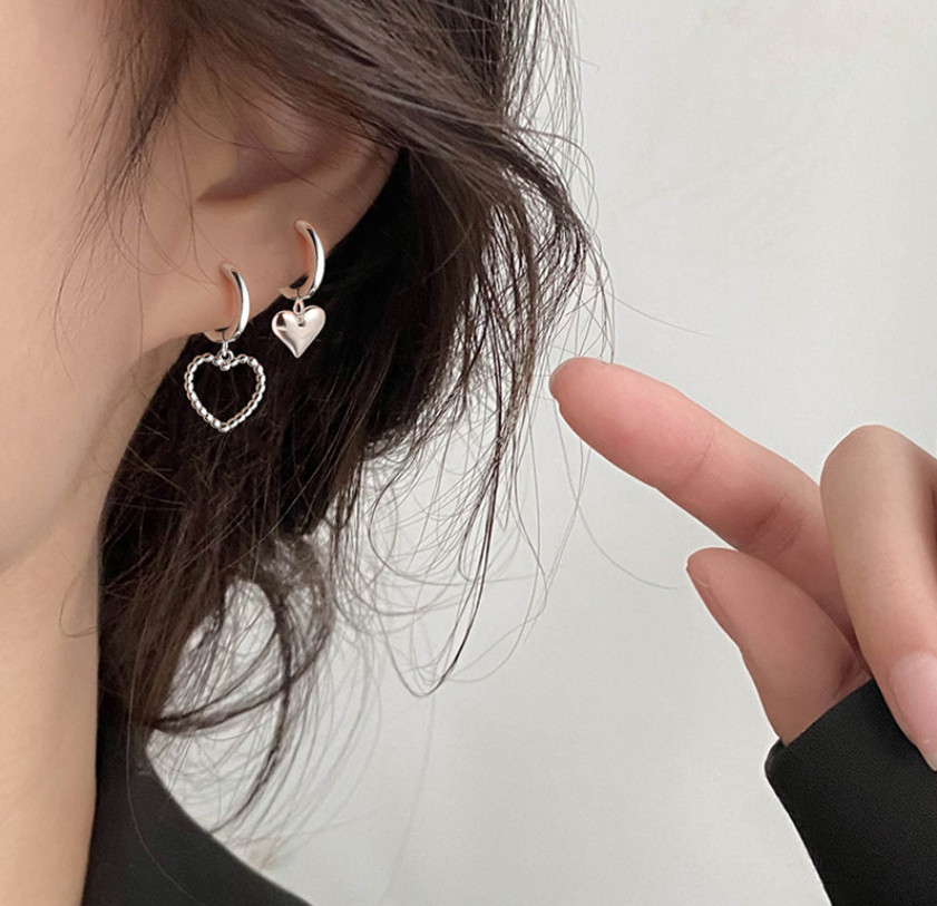 925 Silver Plated LeverBack Small 10mm Hoop Heart Charm Drop Dangle Earrings S6