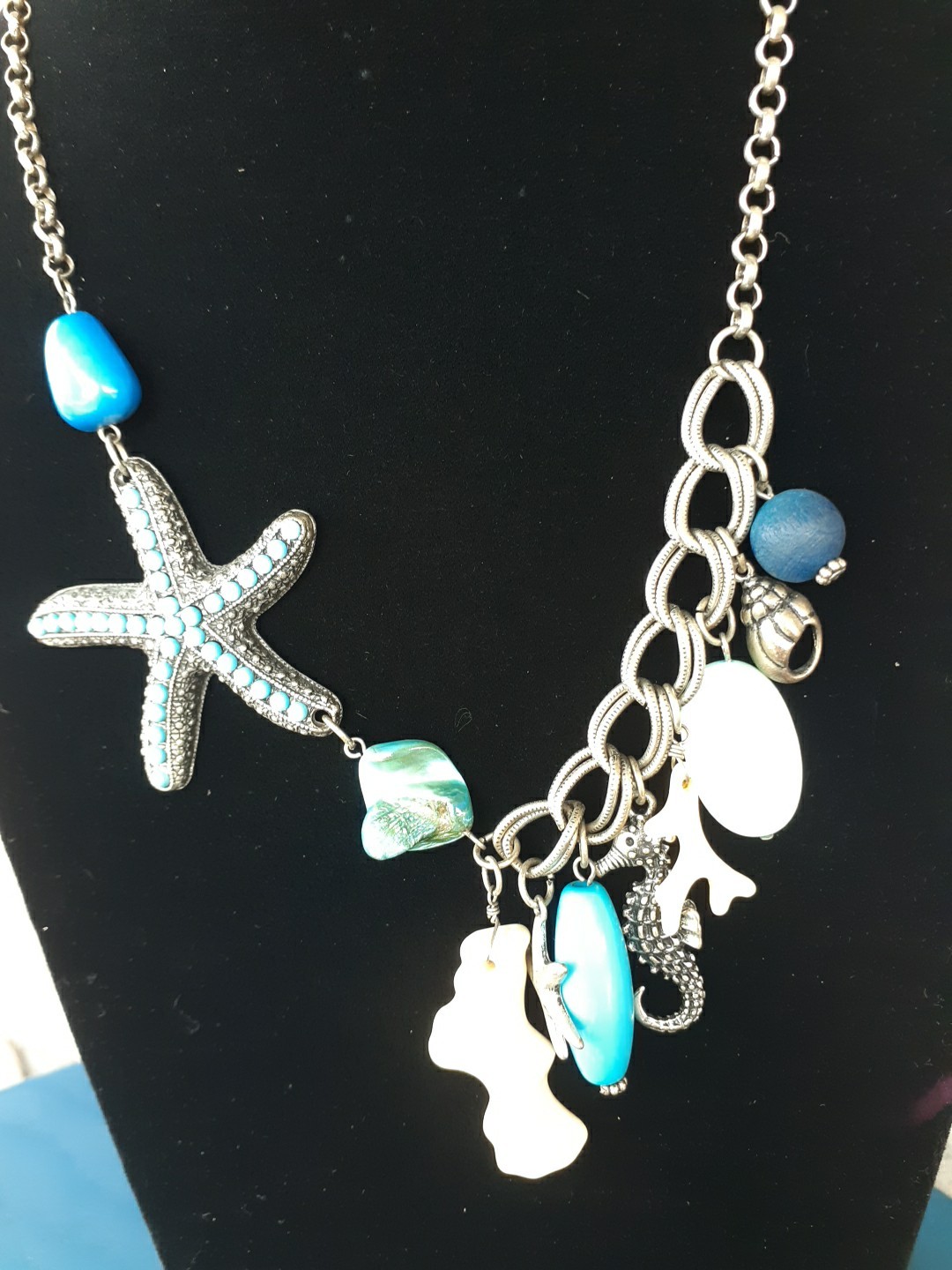 3 Beach-Theme Shells Starfish Rhinestone Chunky Charm Costume Jewelry Necklaces