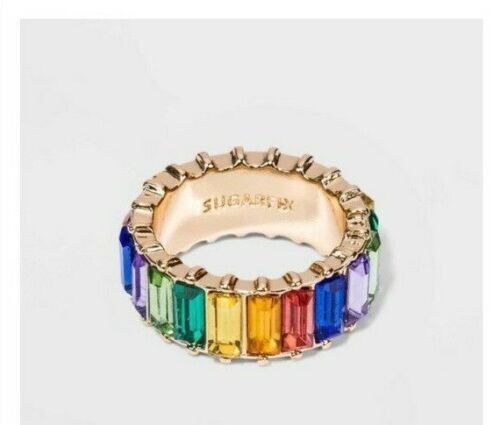 WOW SUGARFIX by BaubleBar Baguette Rainbow Crystals Ring Size 8 & FAST FREE SHIP